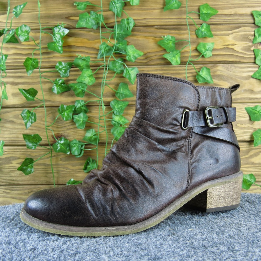 Bare Traps Pennie Women 9.5 Brown Textile Ankle Boots Side Zip‎ Buckle Detail